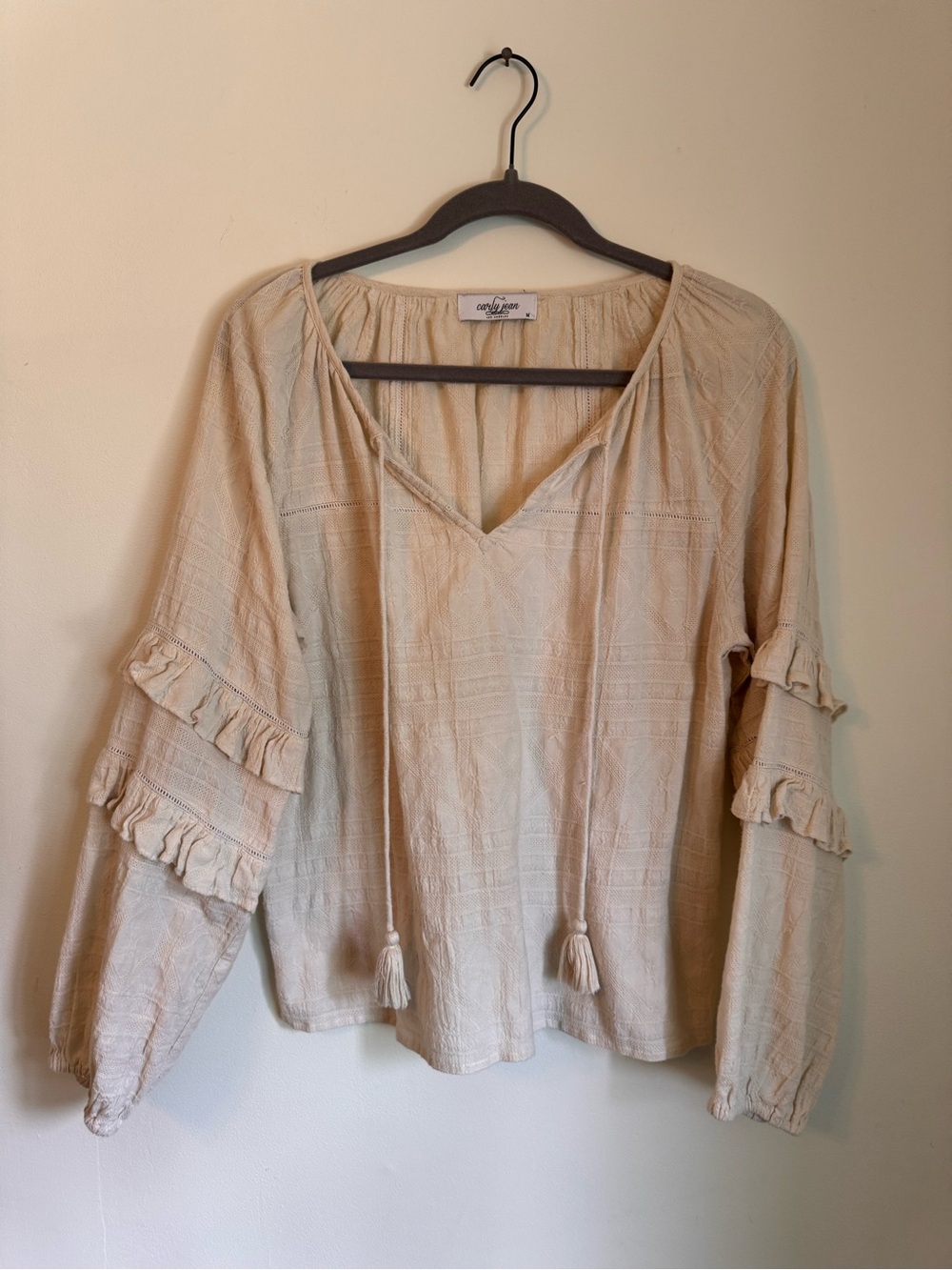 Saltwater Luxe Cream Ruffle Sleeve Peasant Blouse - Size M
